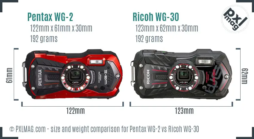Pentax WG-2 vs Ricoh WG-30 size comparison