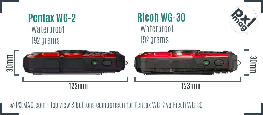 Pentax WG-2 vs Ricoh WG-30 top view buttons comparison