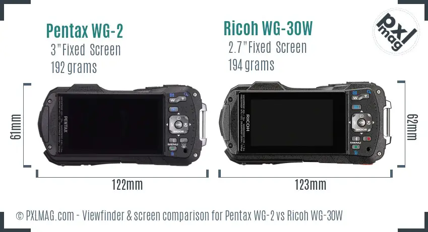 Pentax WG-2 vs Ricoh WG-30W Screen and Viewfinder comparison