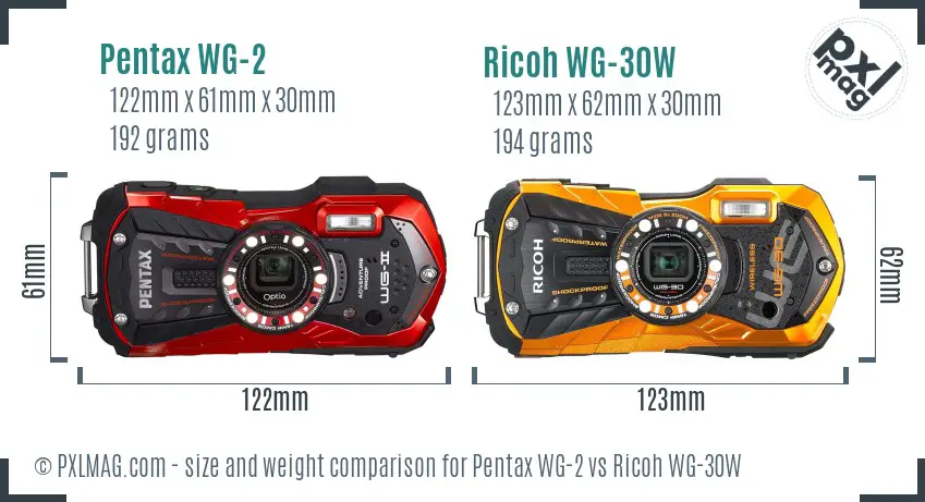 Pentax WG-2 vs Ricoh WG-30W size comparison