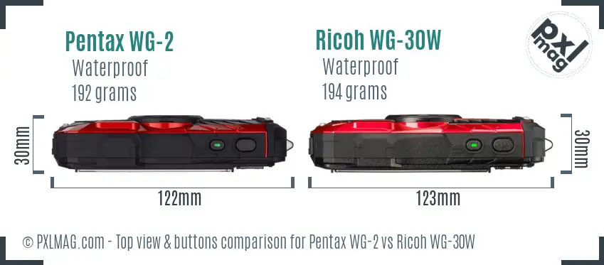 Pentax WG-2 vs Ricoh WG-30W top view buttons comparison