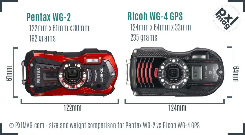 Pentax WG-2 vs Ricoh WG-4 GPS size comparison