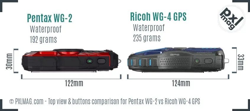 Pentax WG-2 vs Ricoh WG-4 GPS top view buttons comparison