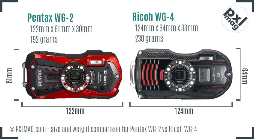 Pentax WG-2 vs Ricoh WG-4 size comparison