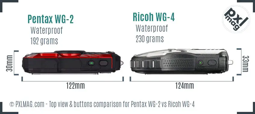Pentax WG-2 vs Ricoh WG-4 top view buttons comparison