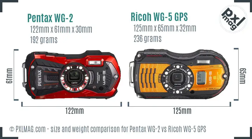 Pentax WG-2 vs Ricoh WG-5 GPS size comparison