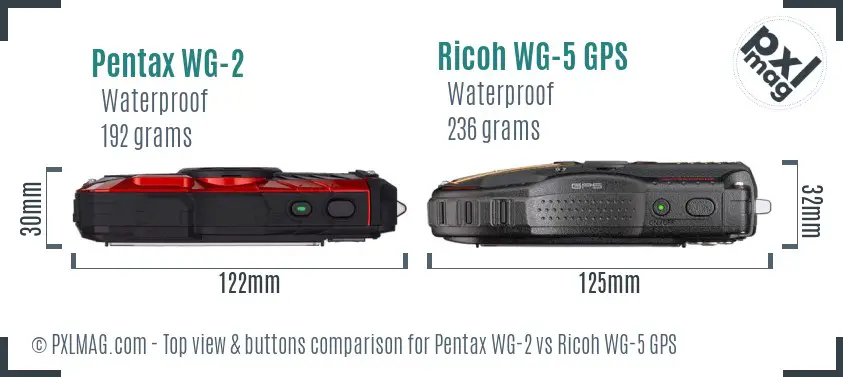 Pentax WG-2 vs Ricoh WG-5 GPS top view buttons comparison