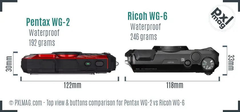 Pentax WG-2 vs Ricoh WG-6 top view buttons comparison