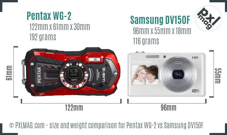 Pentax WG-2 vs Samsung DV150F size comparison