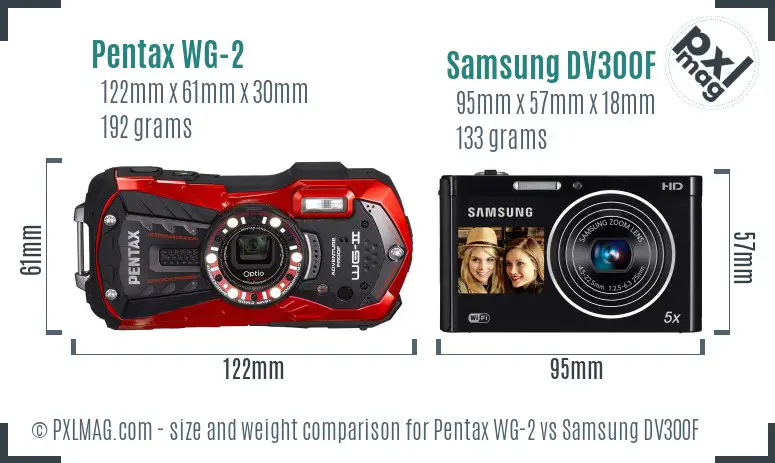 Pentax WG-2 vs Samsung DV300F size comparison