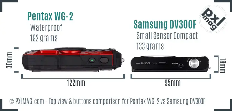Pentax WG-2 vs Samsung DV300F top view buttons comparison