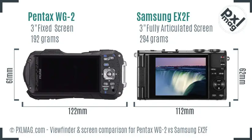 Pentax WG-2 vs Samsung EX2F Screen and Viewfinder comparison