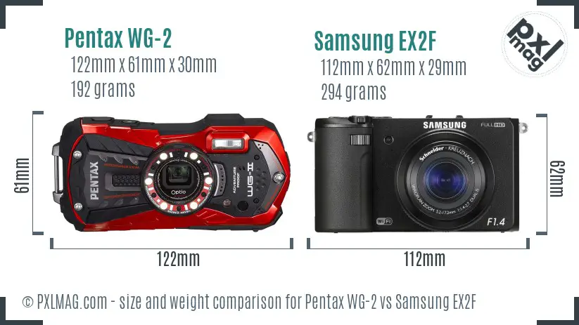 Pentax WG-2 vs Samsung EX2F size comparison