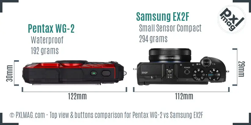 Pentax WG-2 vs Samsung EX2F top view buttons comparison