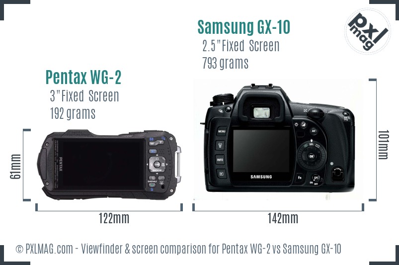 Pentax WG-2 vs Samsung GX-10 Screen and Viewfinder comparison