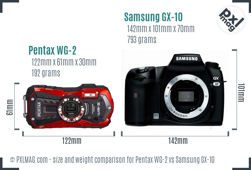 Pentax WG-2 vs Samsung GX-10 size comparison Pentax WG-2 vs Samsung GX-10 size comparison