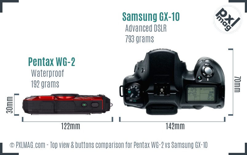 Pentax WG-2 vs Samsung GX-10 top view buttons comparison