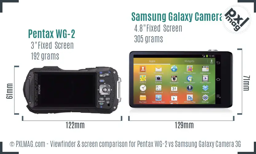 Pentax WG-2 vs Samsung Galaxy Camera 3G Screen and Viewfinder comparison