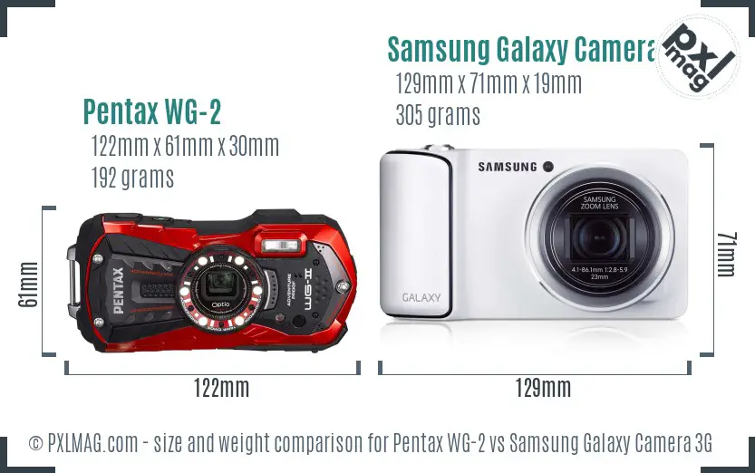 Pentax WG-2 vs Samsung Galaxy Camera 3G size comparison