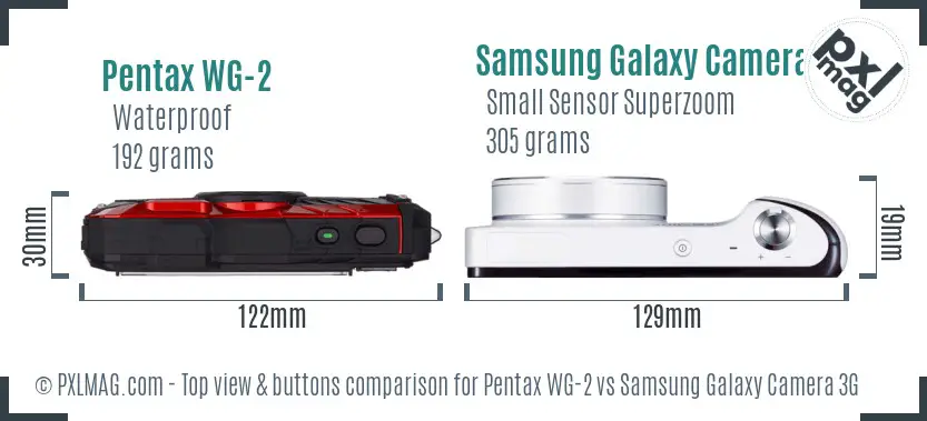 Pentax WG-2 vs Samsung Galaxy Camera 3G top view buttons comparison