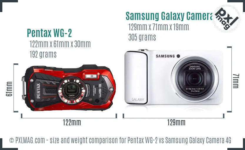 Pentax WG-2 vs Samsung Galaxy Camera 4G size comparison Pentax WG-2 vs Samsung Galaxy Camera 4G size comparison