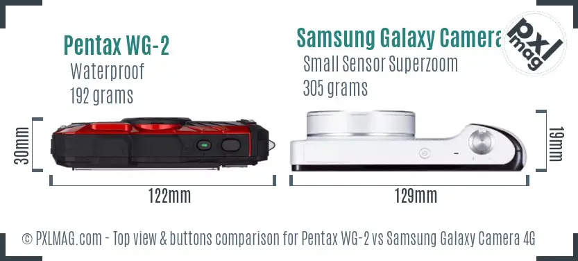 Pentax WG-2 vs Samsung Galaxy Camera 4G top view buttons comparison Pentax WG-2 vs Samsung Galaxy Camera 4G top view buttons comparison