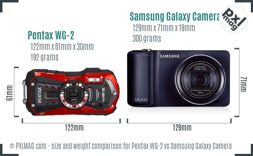 Pentax WG-2 vs Samsung Galaxy Camera size comparison Pentax WG-2 vs Samsung Galaxy Camera size comparison