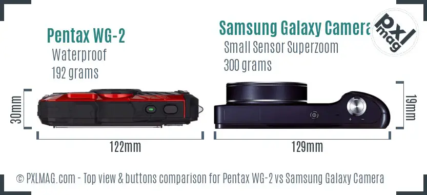 Pentax WG-2 vs Samsung Galaxy Camera top view buttons comparison Pentax WG-2 vs Samsung Galaxy Camera top view buttons comparison