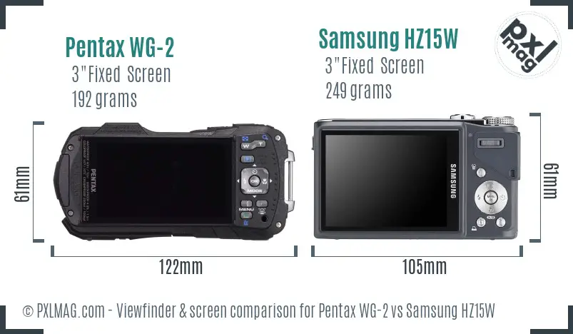 Pentax WG-2 vs Samsung HZ15W Screen and Viewfinder comparison