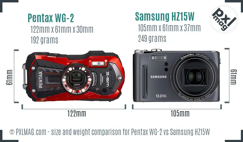 Pentax WG-2 vs Samsung HZ15W size comparison