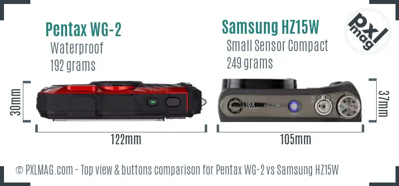Pentax WG-2 vs Samsung HZ15W top view buttons comparison