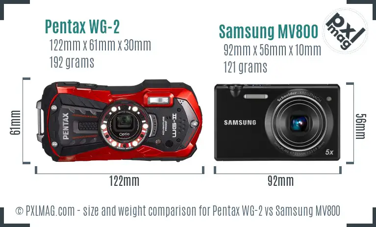 Pentax WG-2 vs Samsung MV800 size comparison