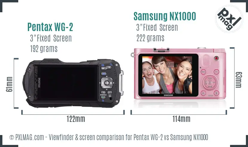 Pentax WG-2 vs Samsung NX1000 Screen and Viewfinder comparison