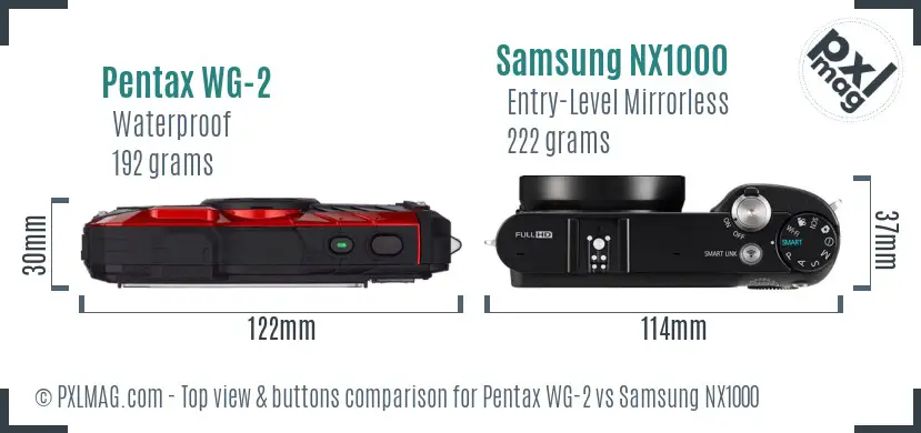 Pentax WG-2 vs Samsung NX1000 top view buttons comparison