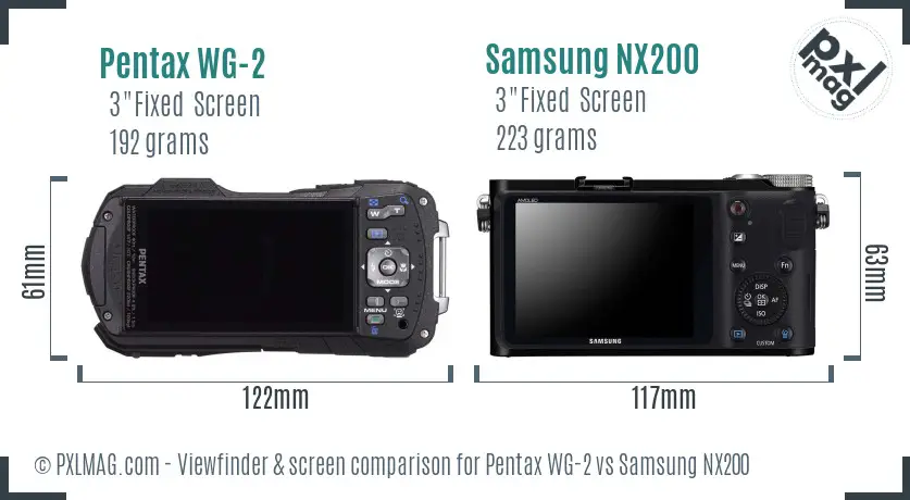 Pentax WG-2 vs Samsung NX200 Screen and Viewfinder comparison