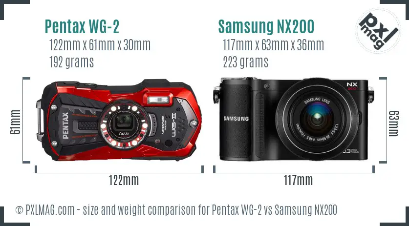 Pentax WG-2 vs Samsung NX200 size comparison