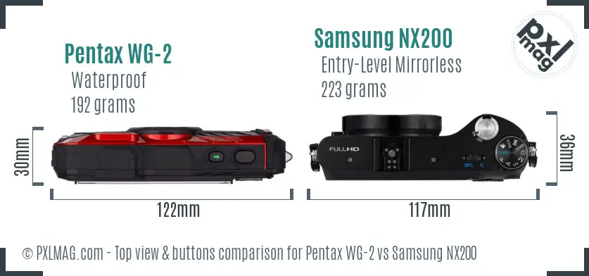 Pentax WG-2 vs Samsung NX200 top view buttons comparison