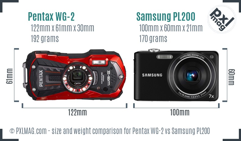 Pentax WG-2 vs Samsung PL200 size comparison