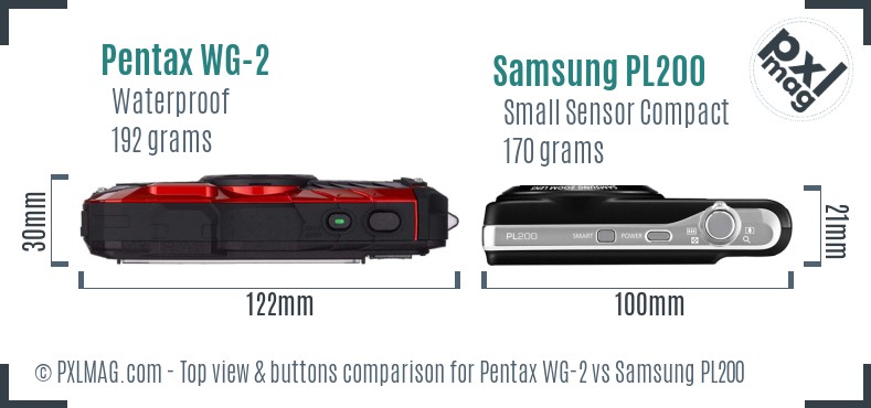 Pentax WG-2 vs Samsung PL200 top view buttons comparison