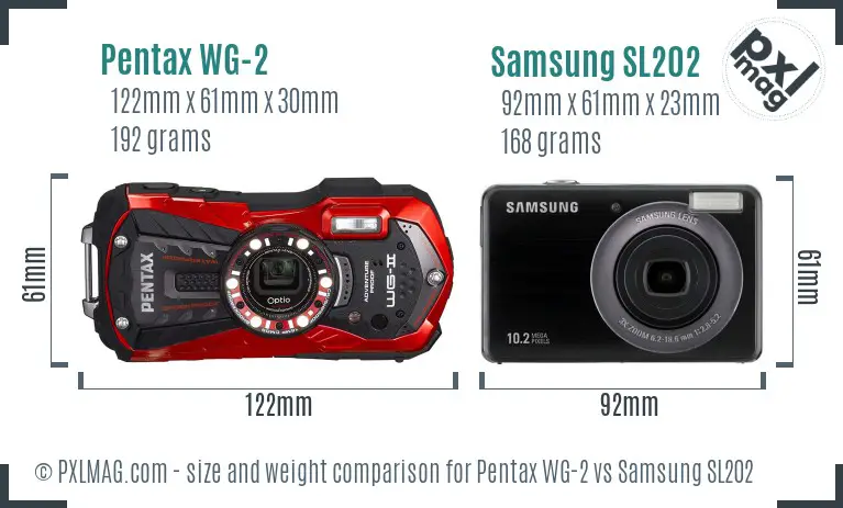 Pentax WG-2 vs Samsung SL202 size comparison