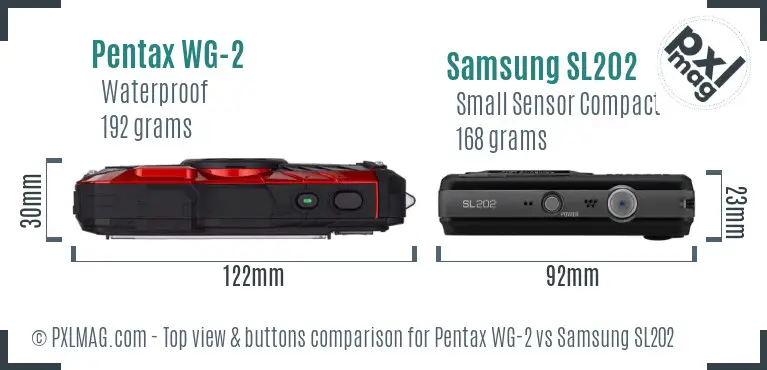 Pentax WG-2 vs Samsung SL202 top view buttons comparison