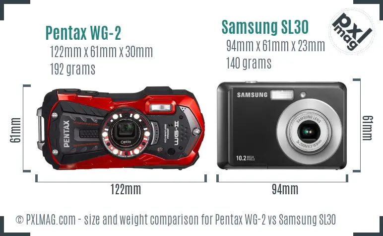 Pentax WG-2 vs Samsung SL30 size comparison Pentax WG-2 vs Samsung SL30 size comparison