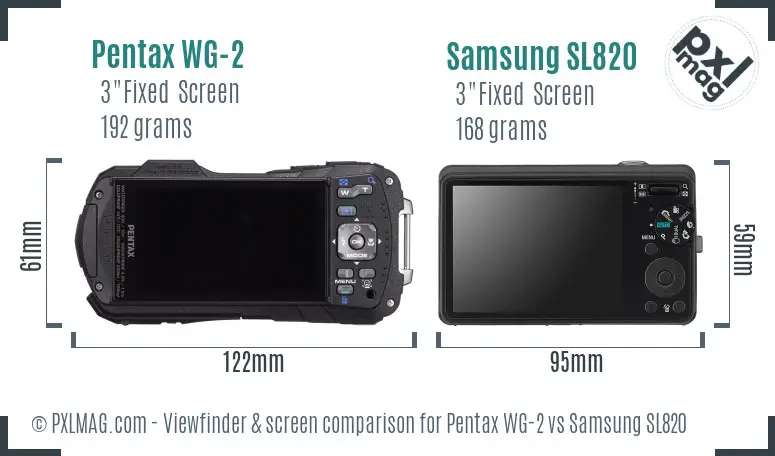 Pentax WG-2 vs Samsung SL820 Screen and Viewfinder comparison