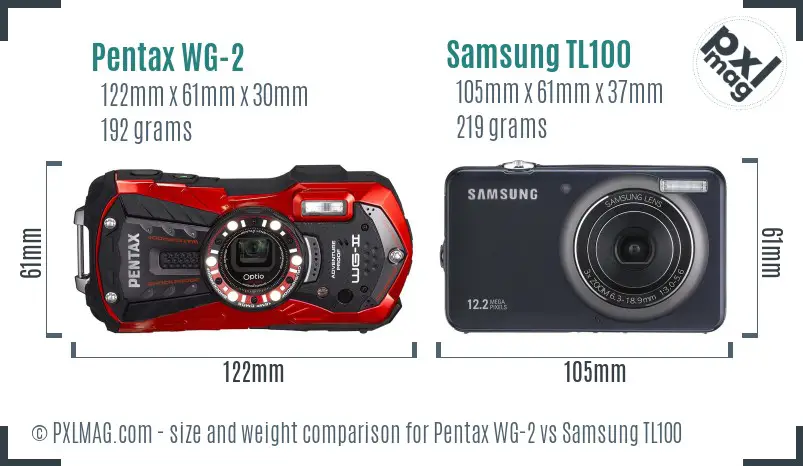 Pentax WG-2 vs Samsung TL100 size comparison