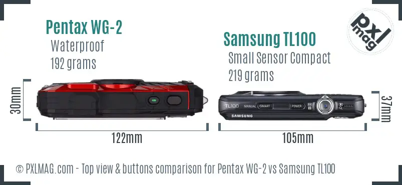 Pentax WG-2 vs Samsung TL100 top view buttons comparison