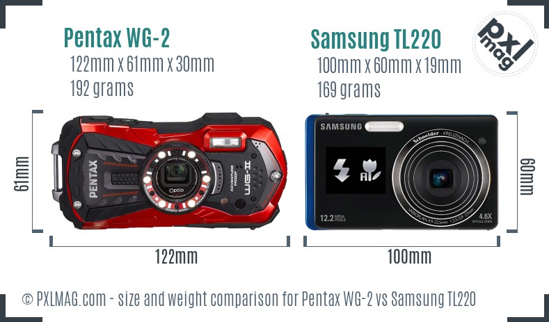 Pentax WG-2 vs Samsung TL220 size comparison Pentax WG-2 vs Samsung TL220 size comparison