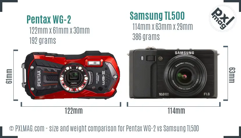 Pentax WG-2 vs Samsung TL500 size comparison