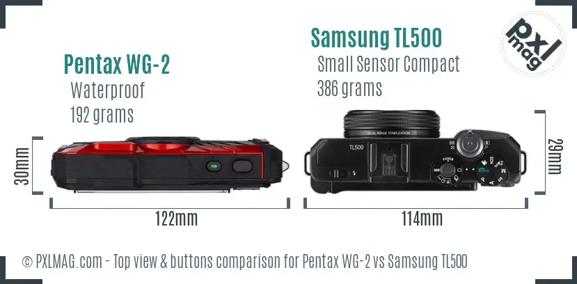 Pentax WG-2 vs Samsung TL500 top view buttons comparison