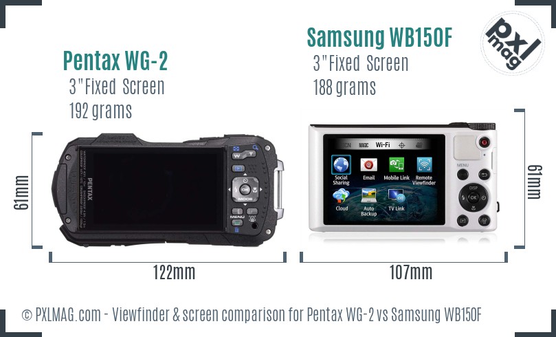 Pentax WG-2 vs Samsung WB150F Screen and Viewfinder comparison