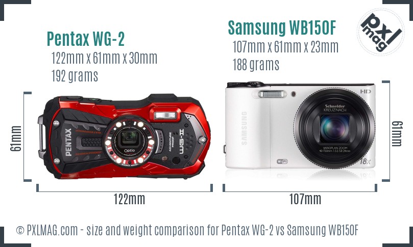 Pentax WG-2 vs Samsung WB150F size comparison Pentax WG-2 vs Samsung WB150F size comparison